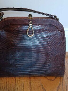 Vintage Brown Lizard Embossed Handbag